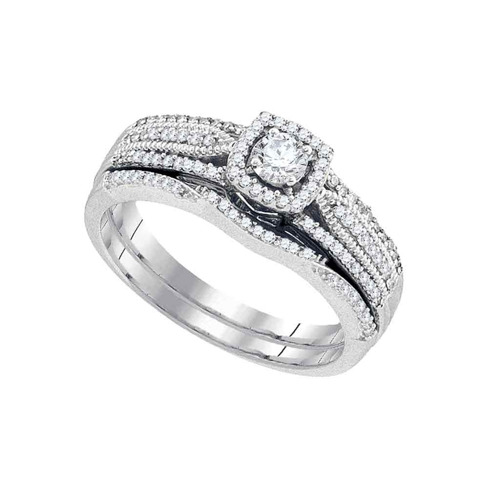 10k White Gold Round Diamond Bridal Wedding Ring Band Set 3/8 Cttw