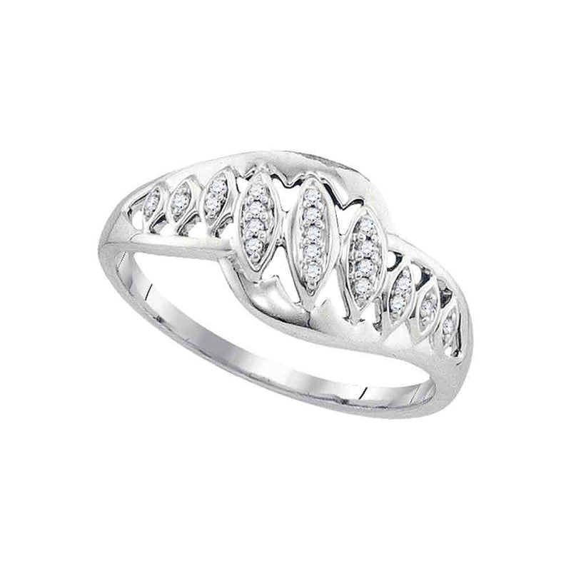 10kt White Gold Womens Round Diamond Striped Openwork Band Ring 1/20 Cttw