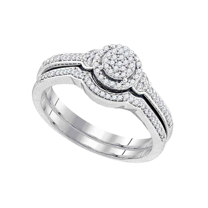 10k White Gold Round Diamond Cluster Bridal Wedding Ring Band Set 1/4 Cttw