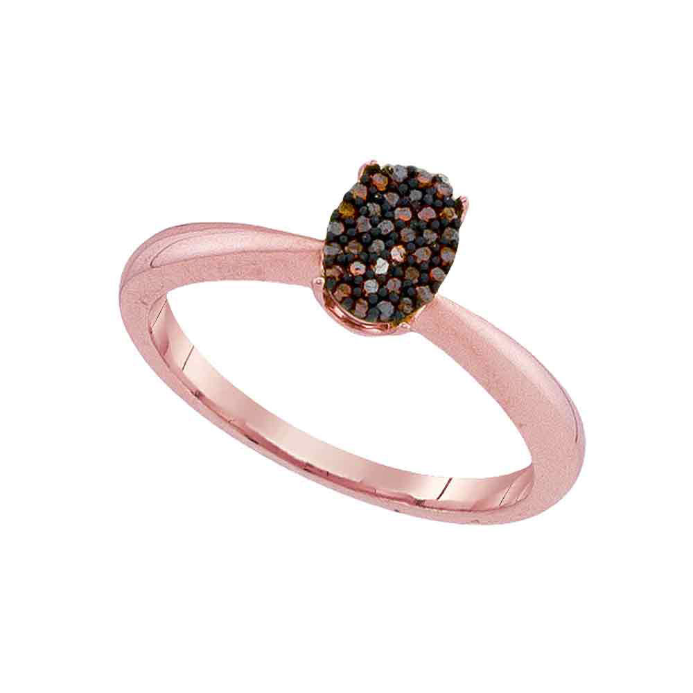 10kt Rose Gold Womens Round Red Color Enhanced Diamond Oval Cluster Ring 1/10 Cttw