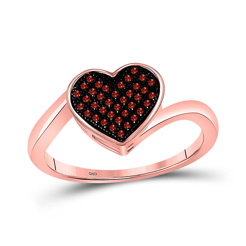 10kt Rose Gold Womens Round Red Color Enhanced Diamond Heart Ring 1/10 Cttw