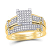 10kt Yellow Gold His Hers Round Diamond Square Matching Wedding Set 1/2 Cttw