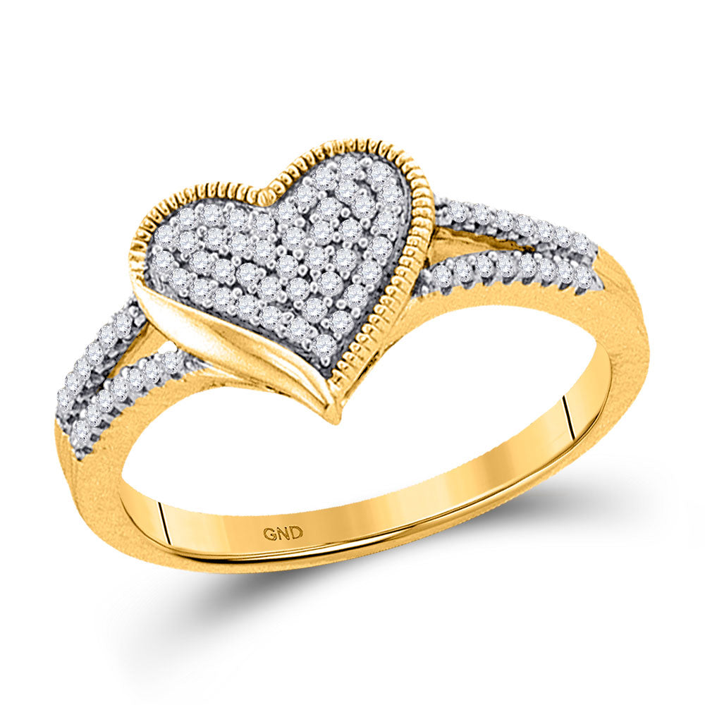 10kt Yellow Gold Womens Round Diamond Milgrain Heart Cluster Ring 1/5 Cttw