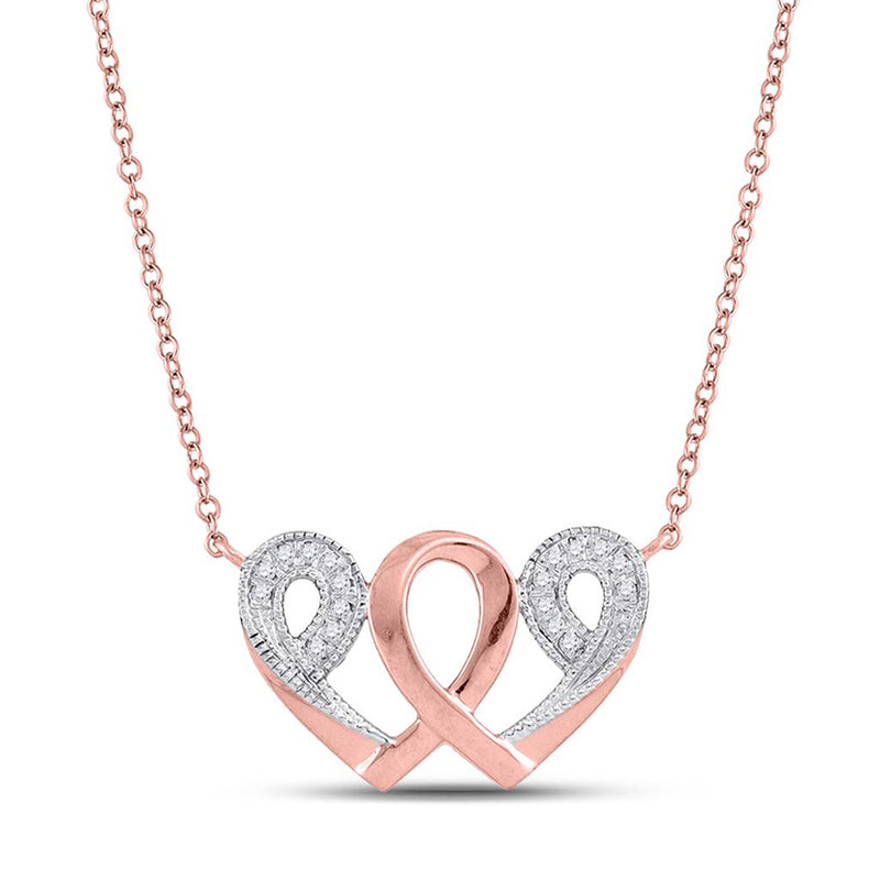 10k Rose Gold Womens Diamond Interwoven Heart Infinity Love Pendant Necklace 1/20 Cttw