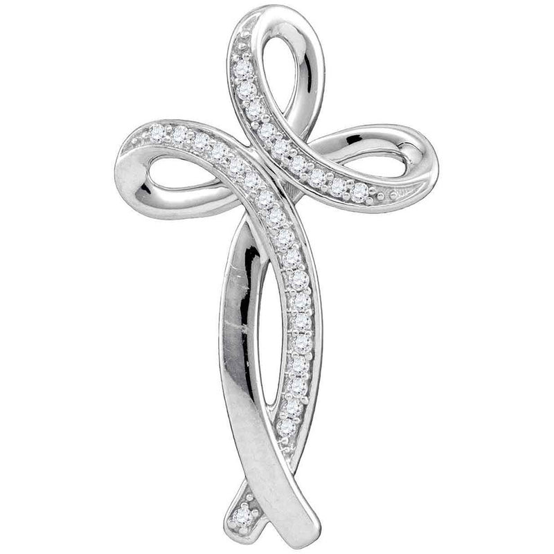 10kt White Gold Womens Round Diamond Rounded Cross Pendant 1/10 Cttw