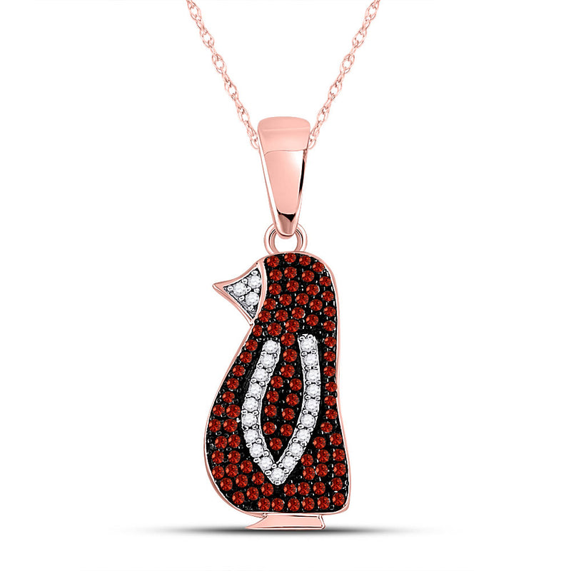 10kt Rose Gold Womens Round Red Color Enhanced Diamond Penguin Bird Pendant 1/4 Cttw