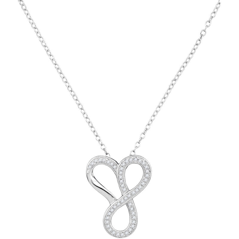 10kt White Gold Womens Round Diamond Infinity Heart Pendant Necklace 1/6 Cttw