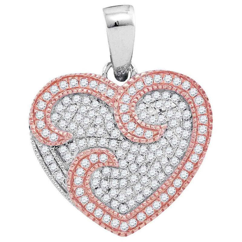 10kt Two-tone Rose Gold Womens Round Diamond Heart Pendant 1/3 Cttw