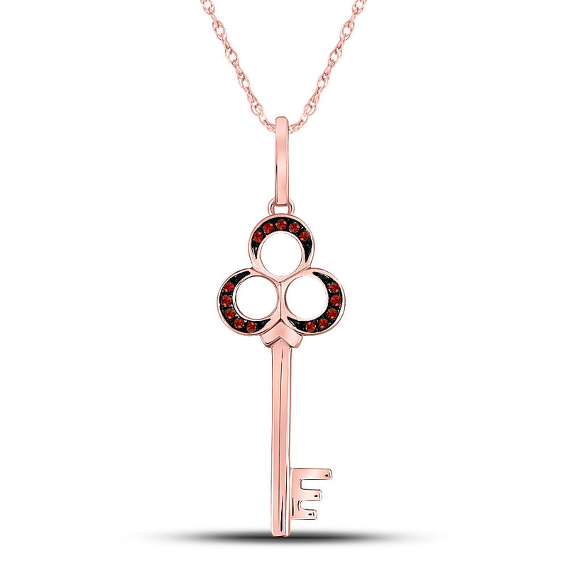 10kt Rose Gold Womens Round Red Color Enhanced Diamond Trefoil Key Pendant 1/20 Cttw