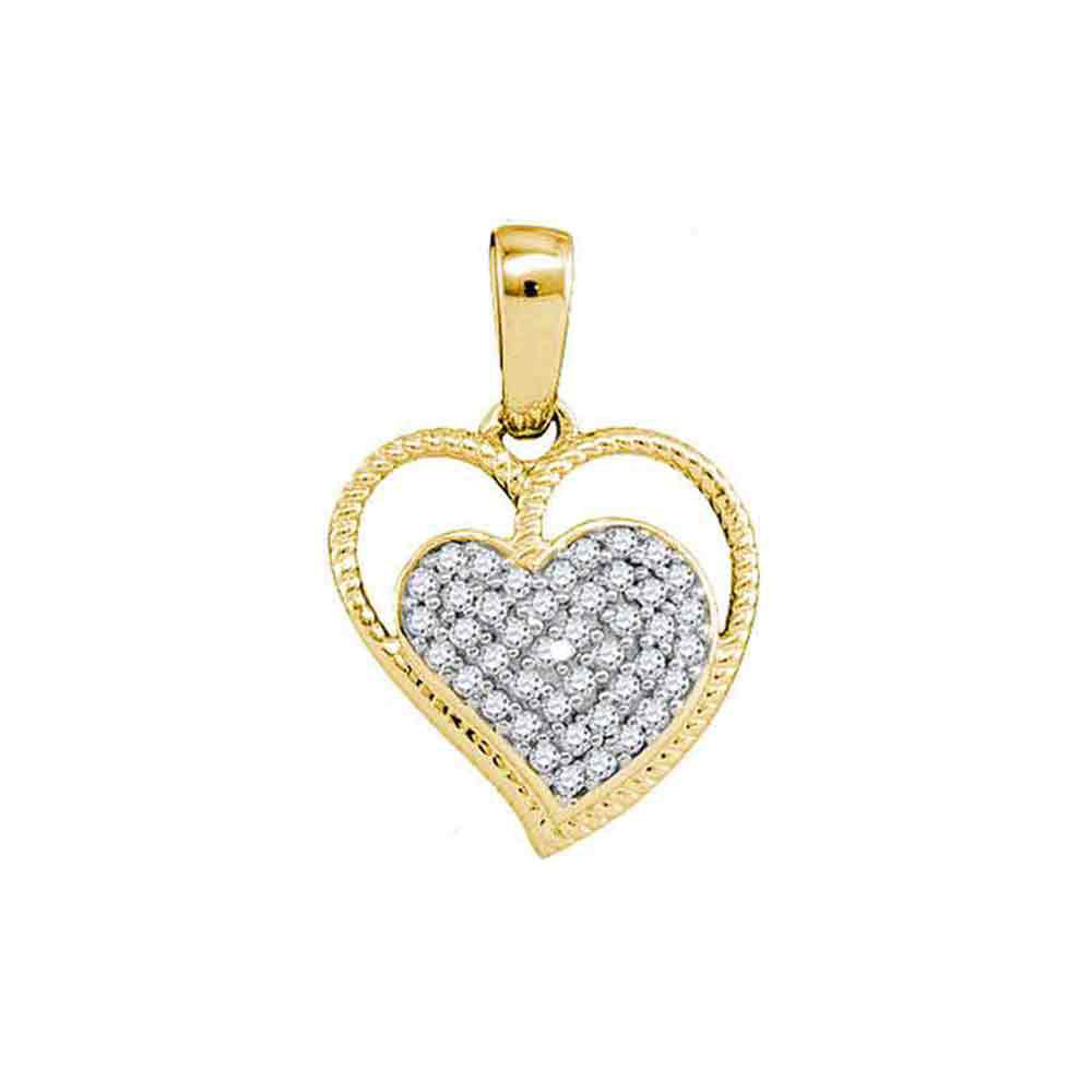 10kt Yellow Gold Womens Round Diamond Heart Milgrain Pendant 1/10 Cttw