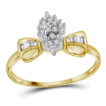 10kt Yellow Gold Womens Round Prong-set Diamond Oval Cluster Baguette Ring 1/10 Cttw