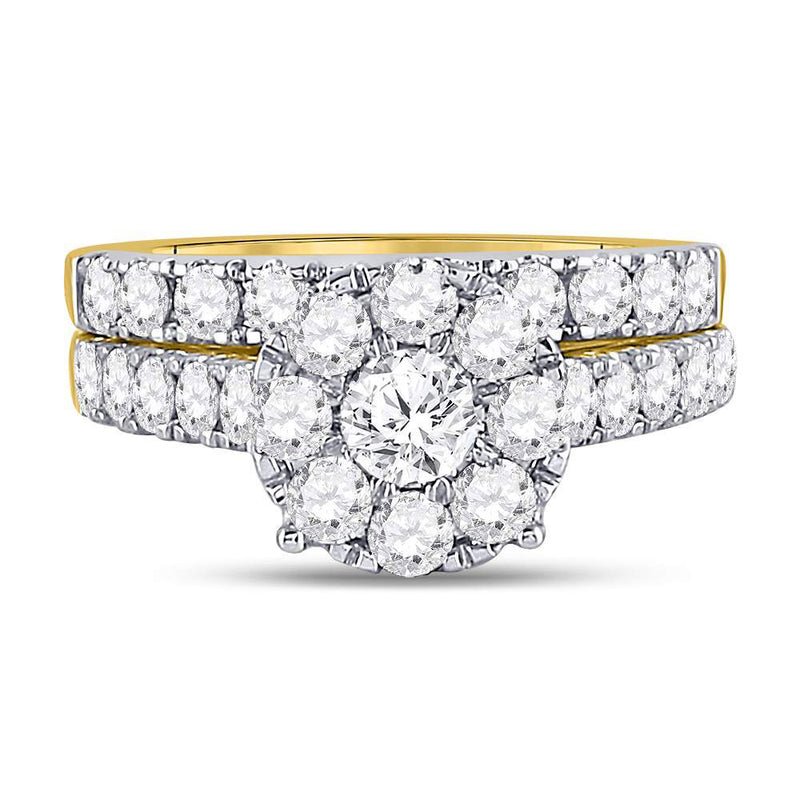 14kt Yellow Gold Round Diamond Bridal Wedding Ring Band Set 2 Cttw