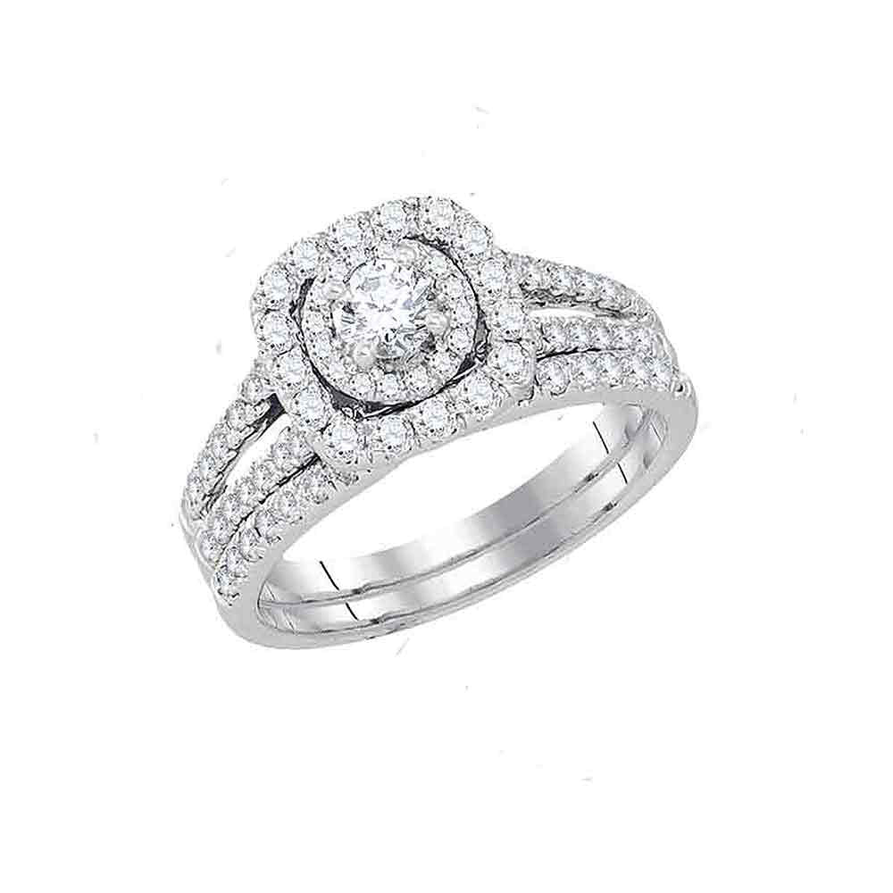 14kt White Gold Round Diamond Bridal Wedding Ring Band Set 1-1/2 Cttw