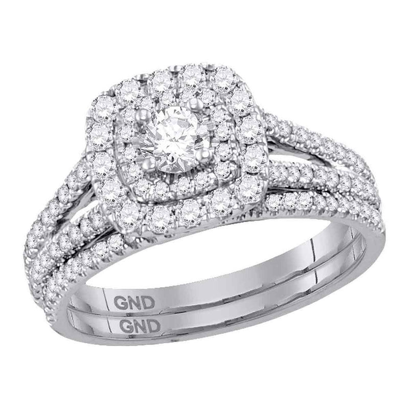 14kt White Gold Round Diamond Double Halo Bridal Wedding Ring Band Set 1 Cttw