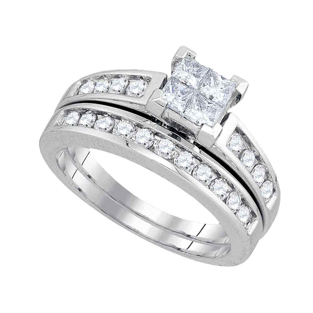 14kt White Gold Princess Diamond Bridal Wedding Ring Band Set 1 Cttw