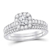 14kt White Gold Round Diamond Bridal Wedding Ring Band Set 1 Cttw