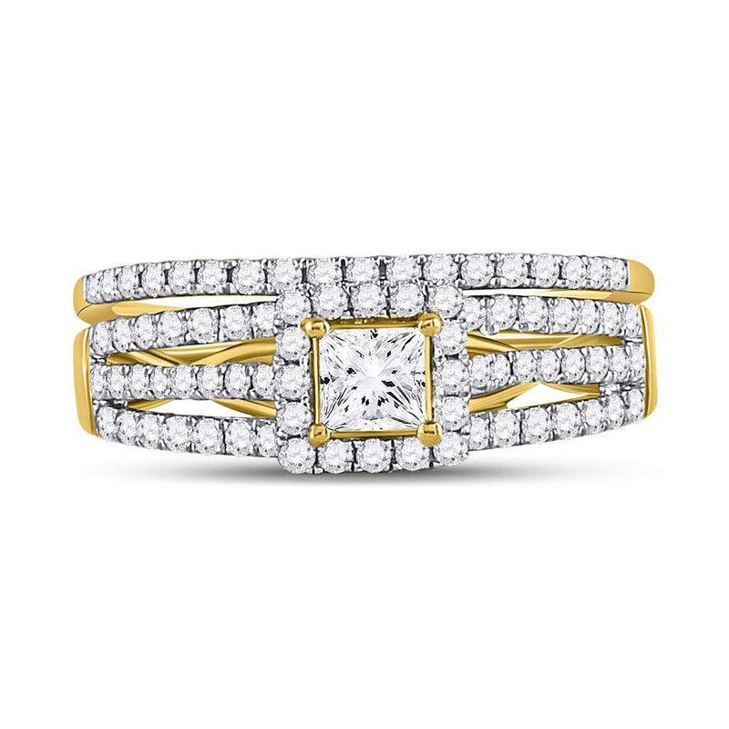 14kt Yellow Gold Princess Diamond Bridal Wedding Ring Band Set 1 Cttw