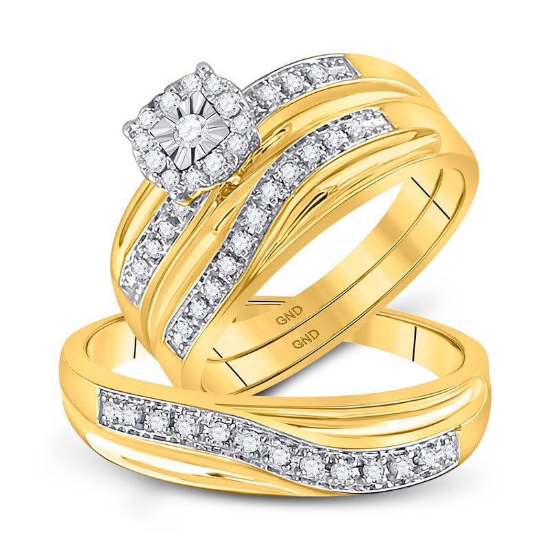 10k Yellow Gold Round Diamond Matching Trio Mens Womens Wedding Bridal Ring Set 1/3 Cttw