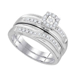 10k White Gold Round Diamond Matching Trio Mens Womens Wedding Bridal Ring Set 1/3 Cttw