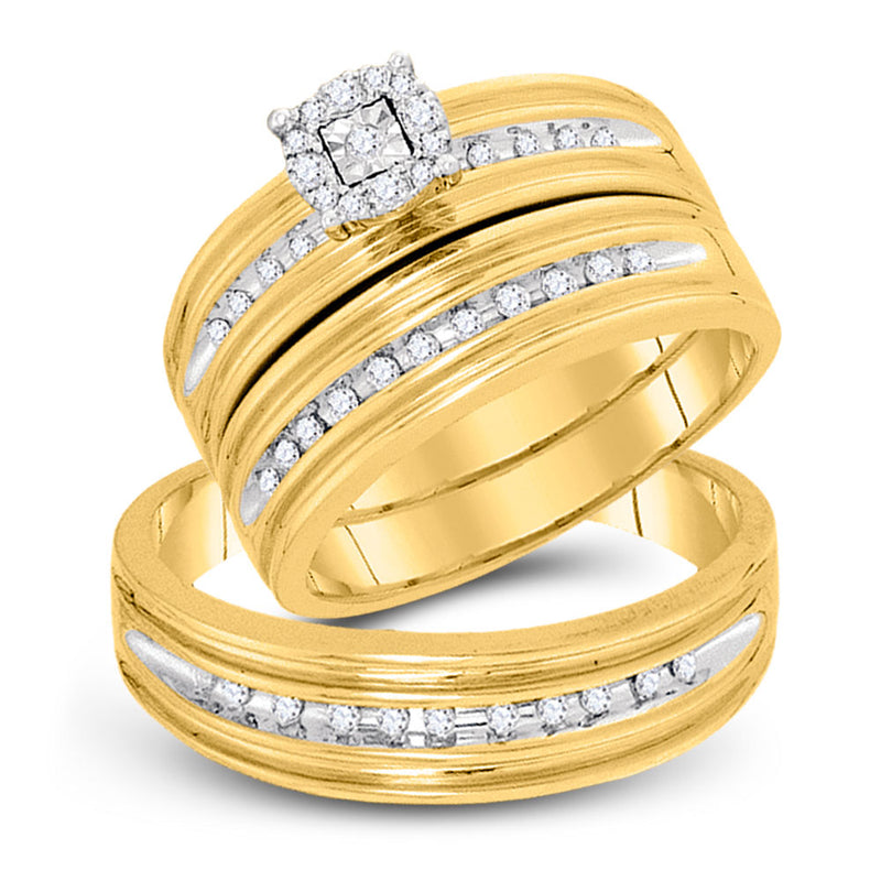 10kt Yellow Gold His Hers Round Diamond Solitaire Matching Wedding Set 1/3 Cttw