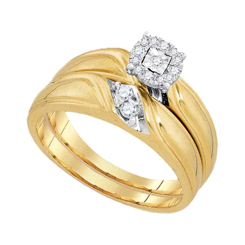 10kt Yellow Gold His Hers Round Diamond Solitaire Matching Wedding Set 1/4 Cttw