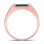 10kt Rose Gold Mens Round Red Color Enhanced Diamond Rectangle Cluster Ring 1/5 Cttw