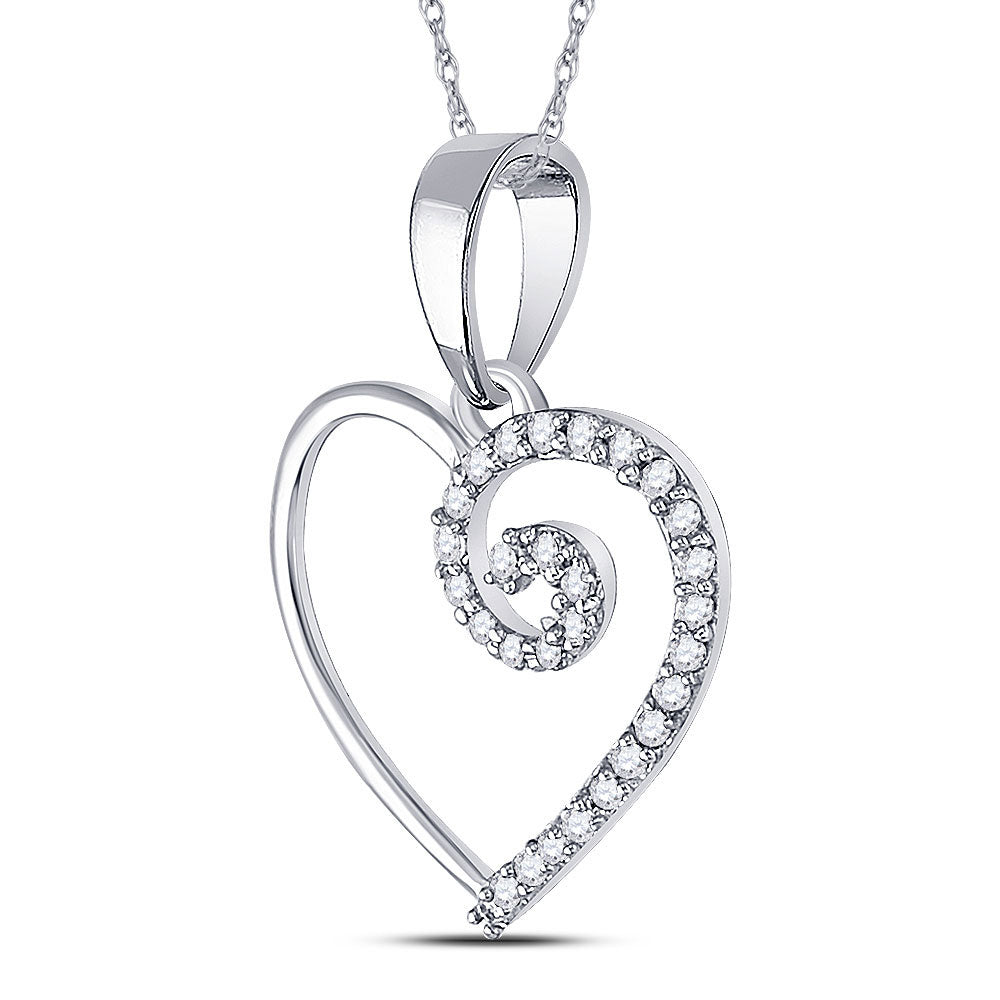 10kt White Gold Womens Round Diamond Clef Heart Pendant 1/10 Cttw