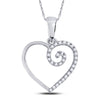 10kt White Gold Womens Round Diamond Clef Heart Pendant 1/10 Cttw