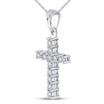 10kt White Gold Womens Round Diamond Cross Pendant 1/20 Cttw