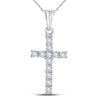 10kt White Gold Womens Round Diamond Cross Pendant 1/20 Cttw