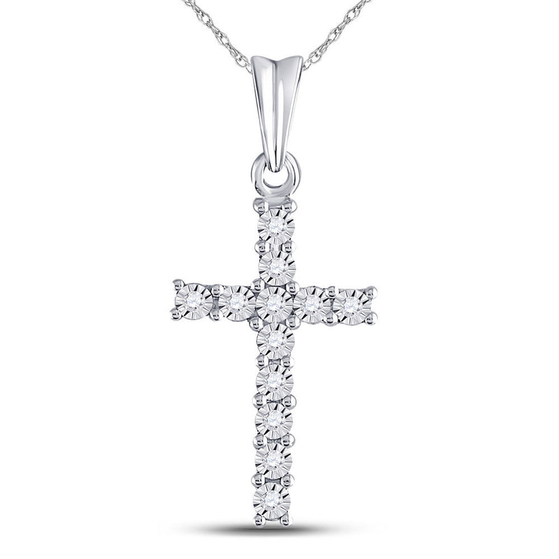 10kt White Gold Womens Round Diamond Cross Pendant 1/20 Cttw