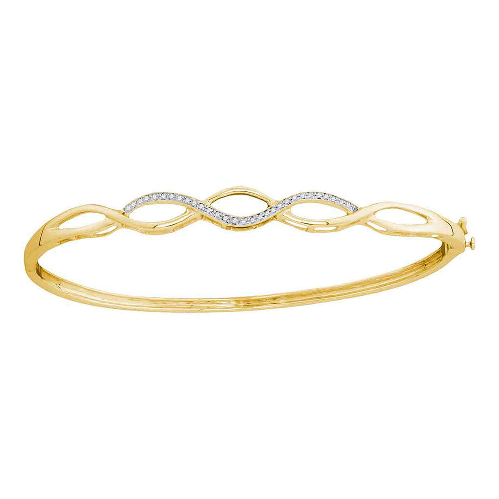 10kt Yellow Gold Womens Round Diamond Woven Strand Bangle Bracelet 1/8 Cttw