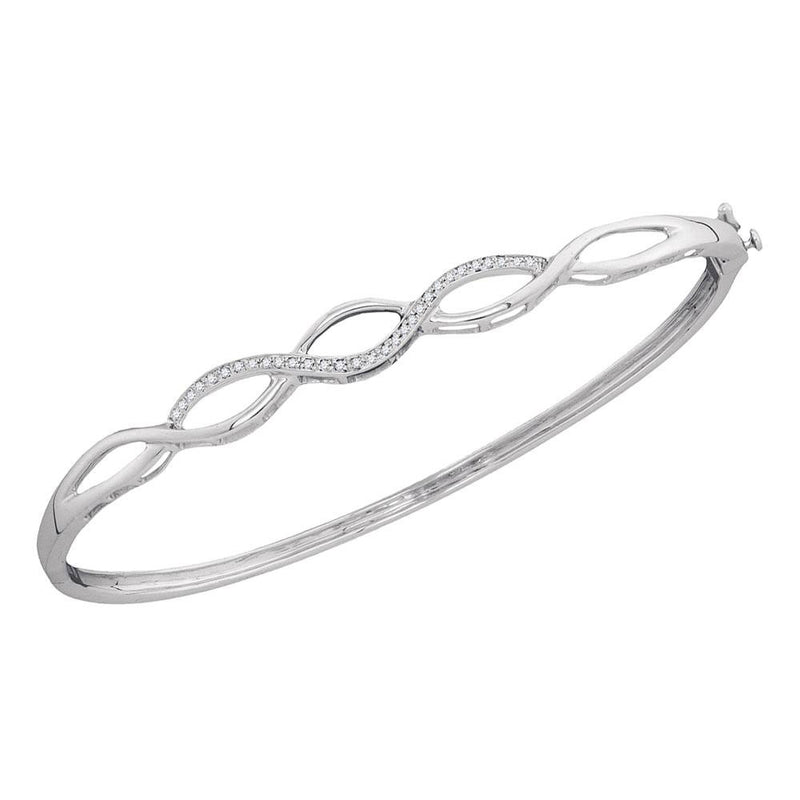 10kt White Gold Womens Round Diamond Woven Strand Bangle Bracelet 1/8 Cttw