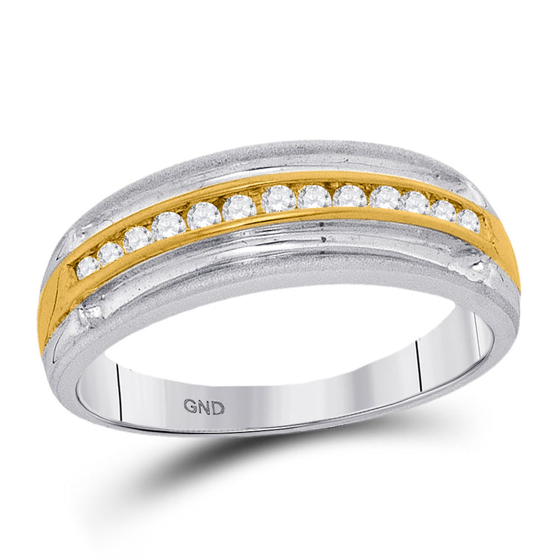 10kt Two-tone White Gold Mens Round Diamond Wedding Anniversary Band Ring 1/4 Cttw