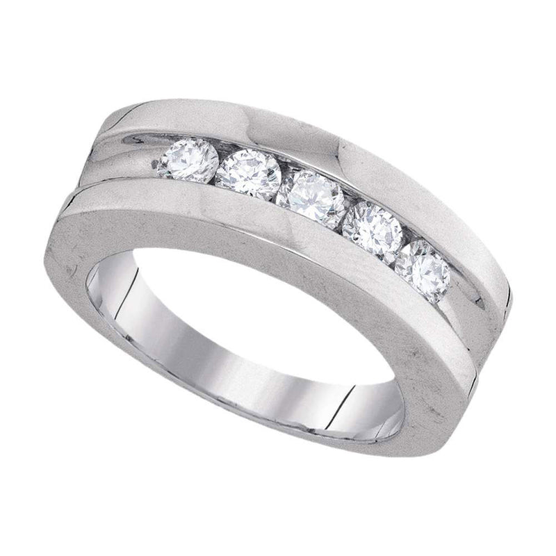 10kt White Gold Mens Round Channel-set Diamond Single Row Wedding Band 1 Cttw