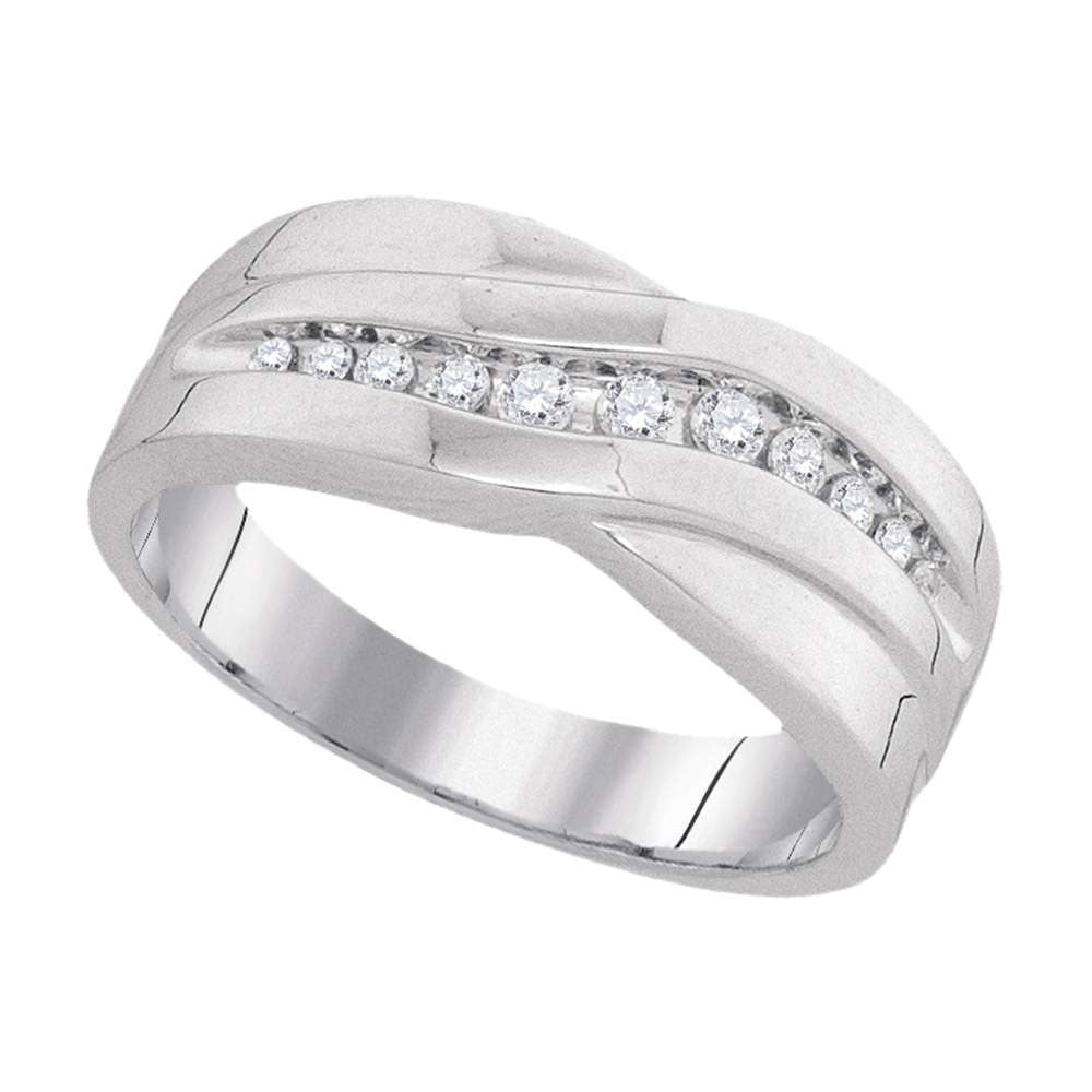 10kt White Gold Mens Round Diamond Single Row Wedding Band Ring 1/4 Cttw