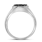 10kt White Gold Mens Round Black Color Enhanced Diamond Octagon Frame Cluster Ring 3/4 Cttw