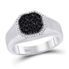 10kt White Gold Mens Round Black Color Enhanced Diamond Octagon Frame Cluster Ring 3/4 Cttw