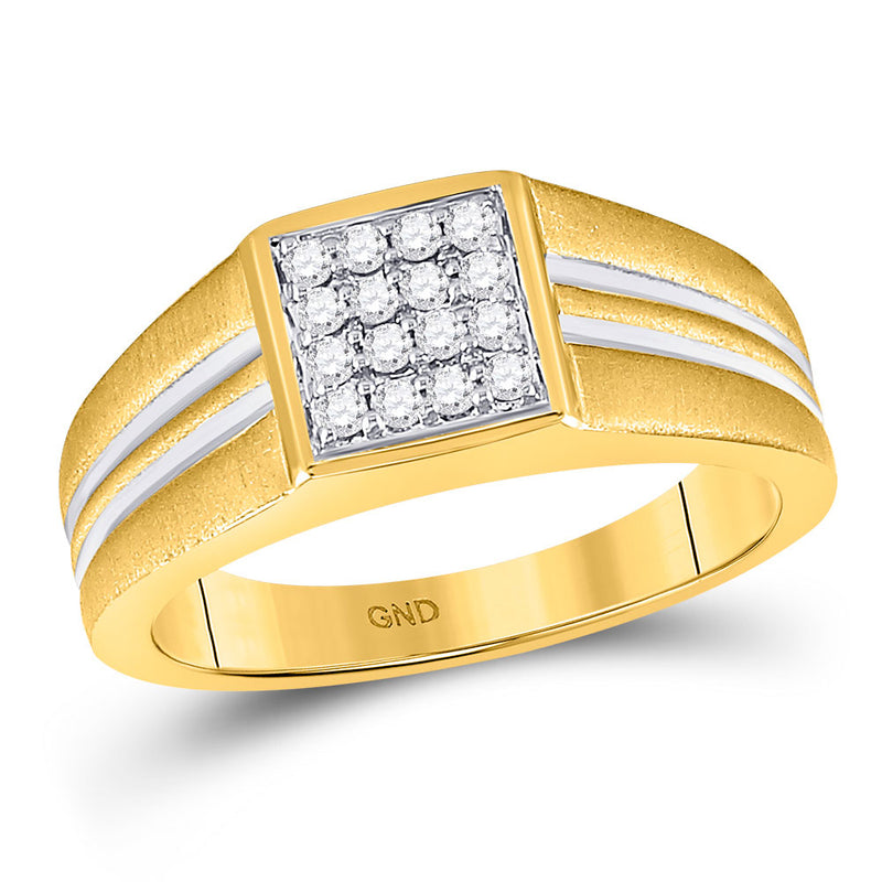 10kt Two-tone Gold Mens Round Diamond Square Cluster Ring 1/4 Cttw