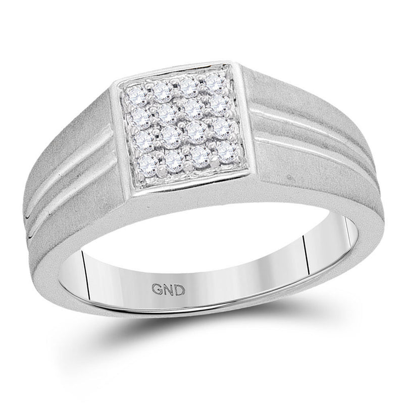 10kt White Gold Mens Round Diamond Matte-finish Square Cluster Ring 1/4 Cttw