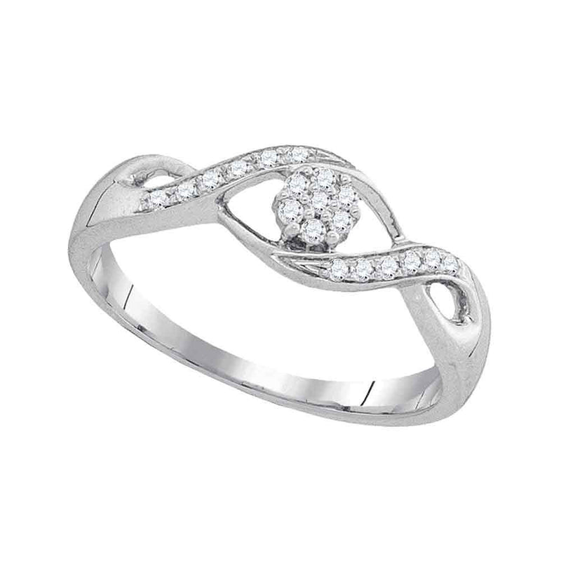 10kt White Gold Womens Round Diamond Twist Flower Cluster Ring 1/8 Cttw