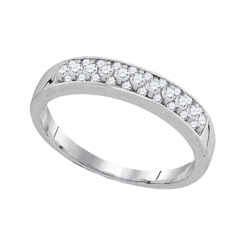 10kt White Gold Womens Round Pave-set Diamond Single Row Wedding Band 1/4 Cttw