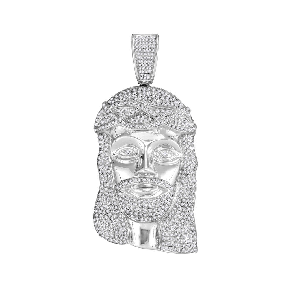 10kt White Gold Mens Round Diamond Jesus Face Charm Pendant 3 Cttw