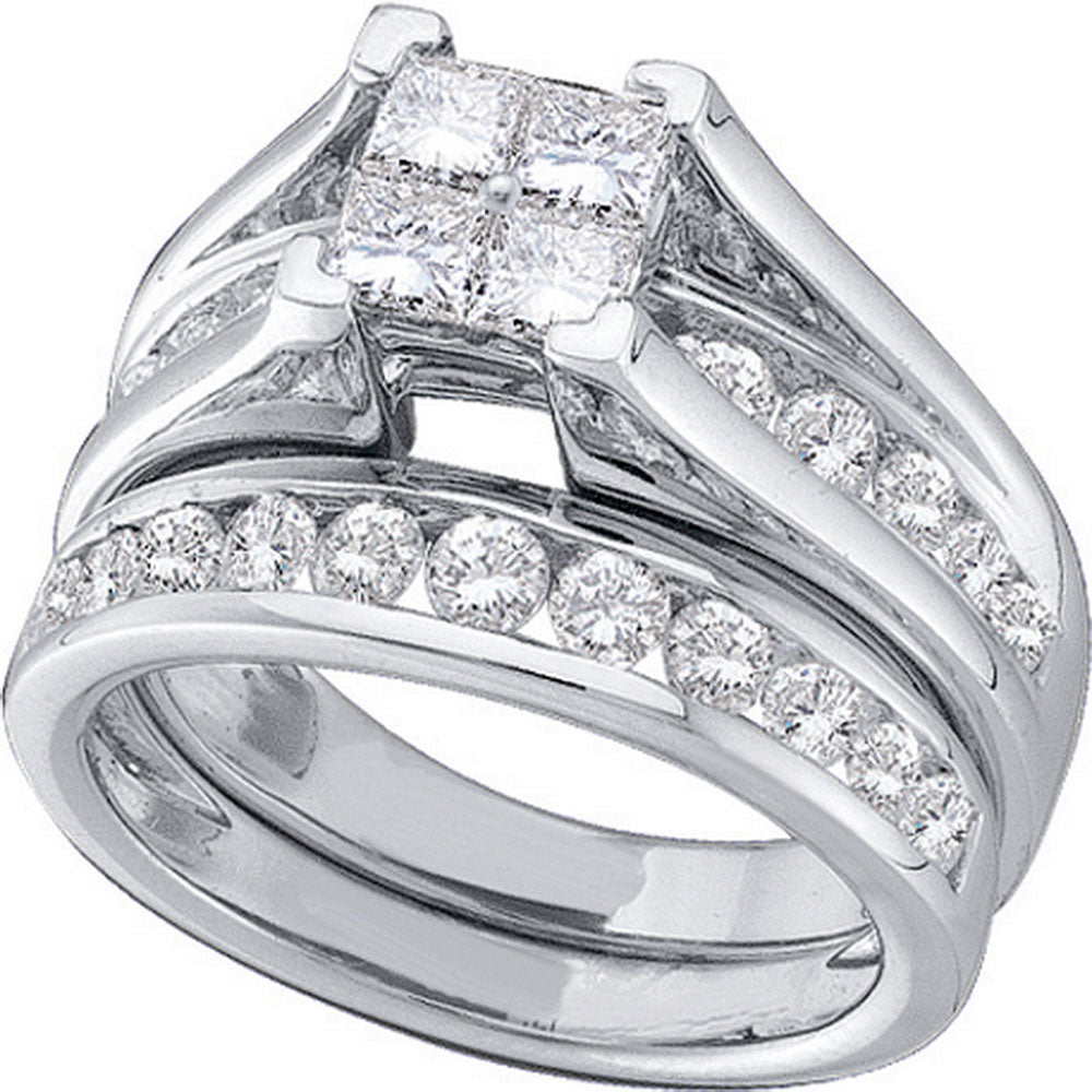 14kt White Gold Princess Diamond Bridal Wedding Ring Band Set 1-1/2 Cttw