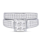 14kt White Gold Princess Diamond Bridal Wedding Ring Band Set 2 Cttw