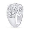 14kt White Gold Womens Round Diamond Five Row Band Ring 2 Cttw