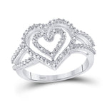 Sterling Silver Womens Round Diamond Nested Double Heart Ring 1/20 Cttw