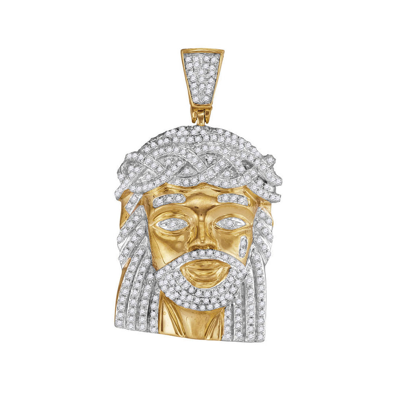 10kt Yellow Gold Mens Round Diamond Jesus Charm Pendant 1 Cttw