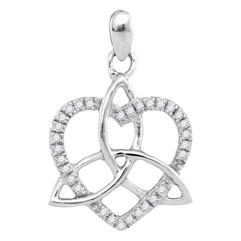 10kt White Gold Womens Round Diamond Triquetra Heart Pendant 1/10 Cttw