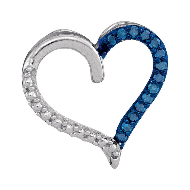 Sterling Silver Womens Round Blue Color Enhanced Diamond Heart Outline Pendant 1/10 Cttw